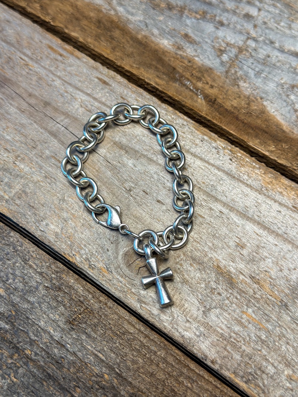 James Avery Retired Sterling Silver Link Bracelet w/ Cross Charm Rare
